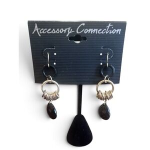 Accessory Connection Vintage Black Silver Tone Teardrop Multi Ring Drop Earrings